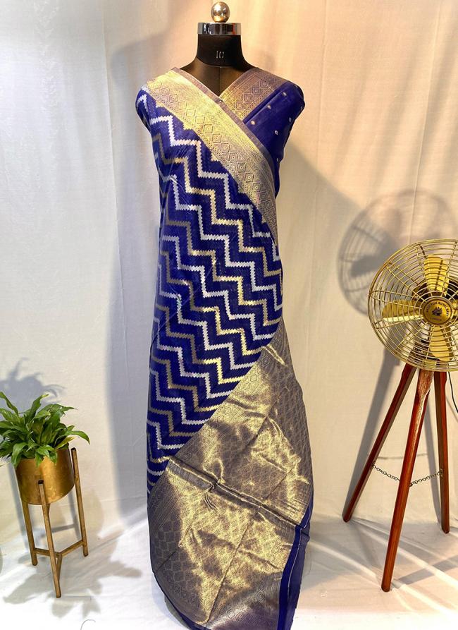 Pure Linen Cotton Royal Blue Festival Wear Weaving Saree